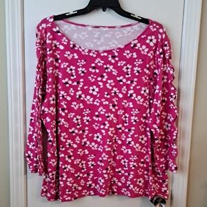 Kim Rogers Pink and White Relaxed 3/4 Sleeve Blouse